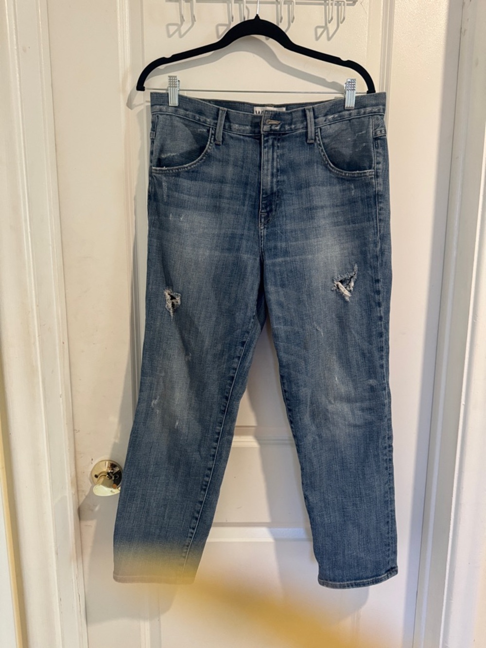 Wildfox Distressed Straight Leg Jeans in Medium Blue
